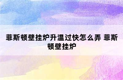 菲斯顿壁挂炉升温过快怎么弄 菲斯顿壁挂炉